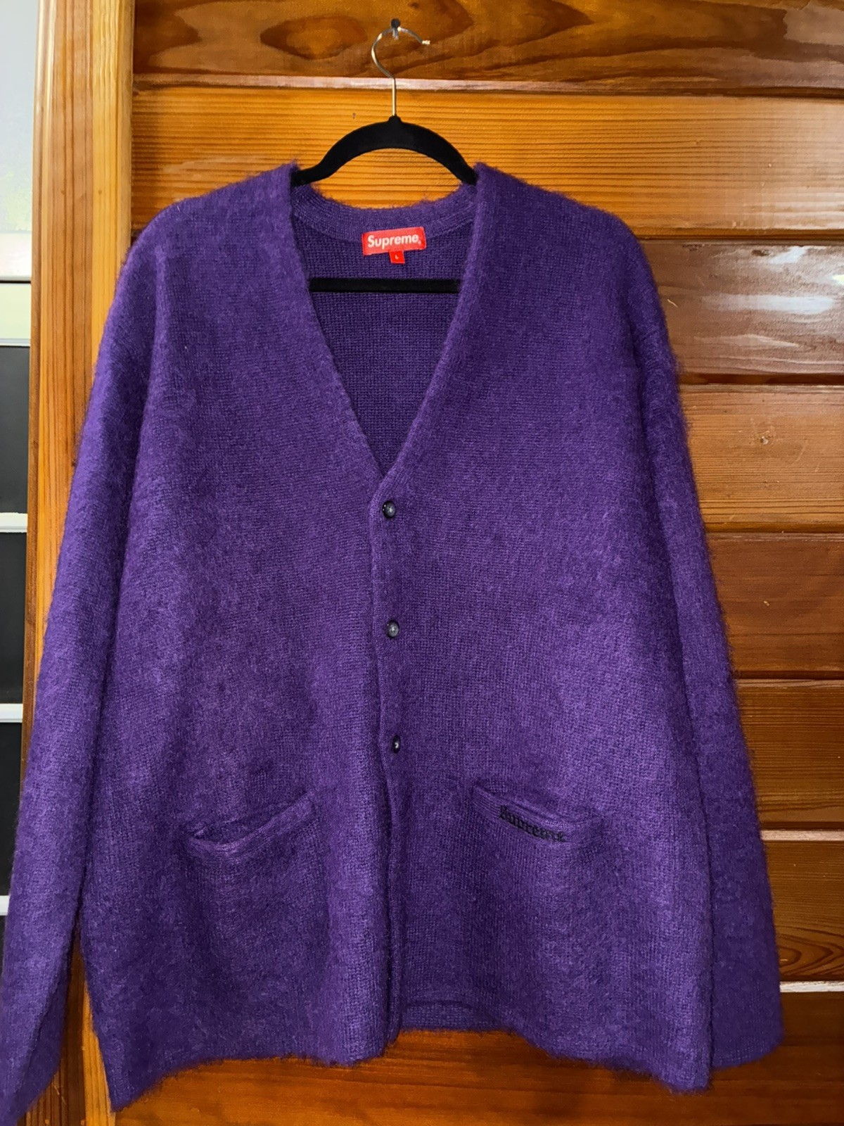Supreme Brushed Mohair Cardigan - Purple - Size L - Gem