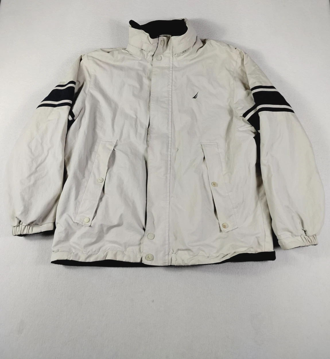 Vintage Reversible Nautica Jacket Mens Large Multicolor Hooded Nylon Fleece