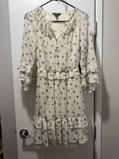 Simply Vera Vera Wang Floral Multicolor Cream/Black Chiffon Ruffle Dress