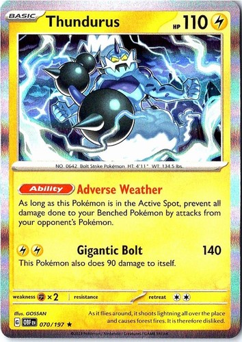 Thundurus 070/197 Obsidian Flames HolofoilNM