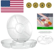 6 Sectional Round Plastic Serving Tray/Platters Clear Pack of 2 Download Imag...
