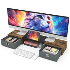 Dual Monitor Stand Riser with Two Drawers Extra Large Storage for 2 Monitors ...