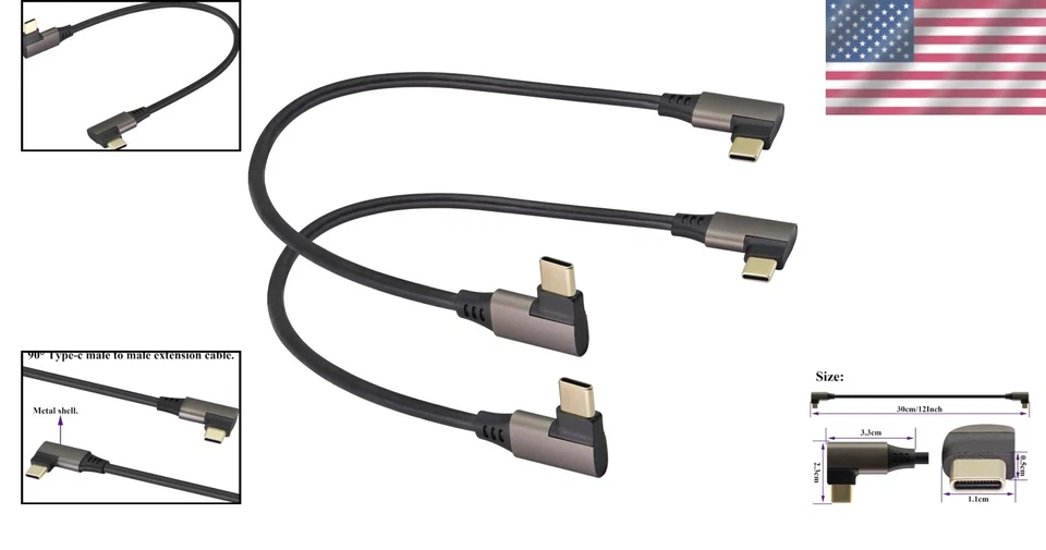 Cable de carga rápida 90° ángulo recto USB C a USB C 3.1 Gen 2 0.3M - Paquete de 2 Foto 2 de 4