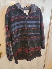 Talbots Vtg Womens Full Zip Hooded Fleece Coat S Aztec Western Cinch Waist