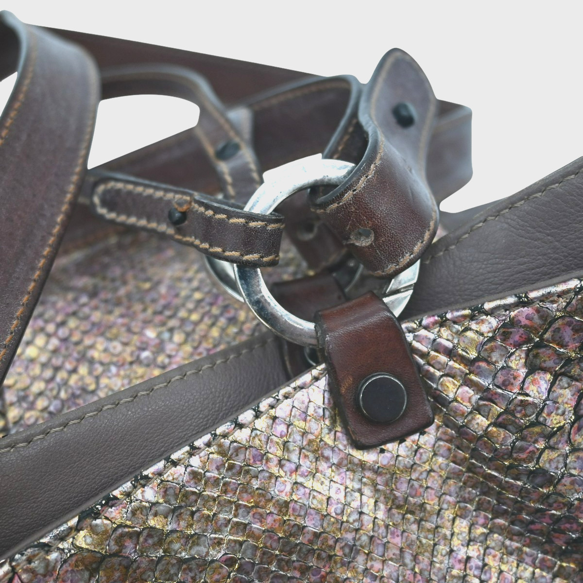 Pauric Sweeney Brown Metallic Python Leather Shou… - image 9