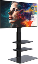 Swivel TV Stand with Mount for 37-75 Inch TVs - Black Tempered Glass Base