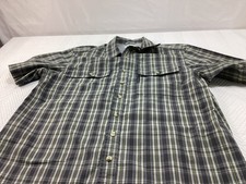 Columbia Shirt Mens Medium Gray Omni Shade Button Up Short Sleeve Plaid Breathab