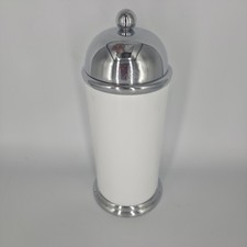 Stratford Ceramic Jar/Canister w/ Lid. White  Chrome Bathroom Dental Organizer