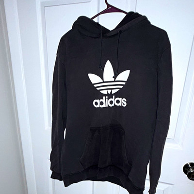 adidas Originals Men's M Black Pullover Hoodie Trefoil Logo Drawstring Pockets
