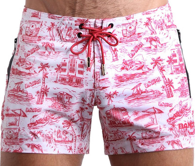 Bang! Toile De Miami Mens Red Tailored Graphic Print Swim Shorts Trunks Sz M NEW