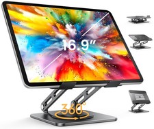 LOXP Adjustable Tablet Stand, 360 Rotating iPad Stand with M, Black