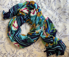 Multicolor Floral Woven Rectangle Scarf w/ Fringe, 60 x 44, Viscose