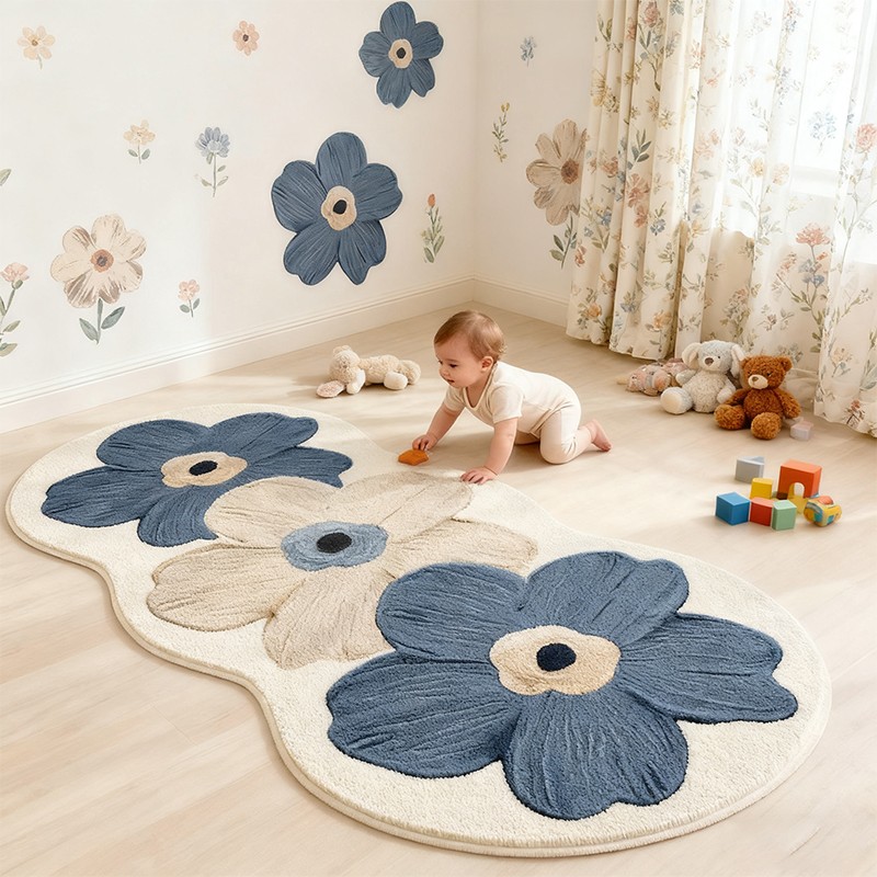 47x19 in Bleu Sale Rug Vintage Design Washable Rugs Non Slip For Living Room