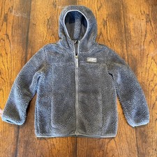 Eddie Bauer Unisex Size XS 5/6 Sherpa Fleece zip up Hooded Jacket Stylish Blue