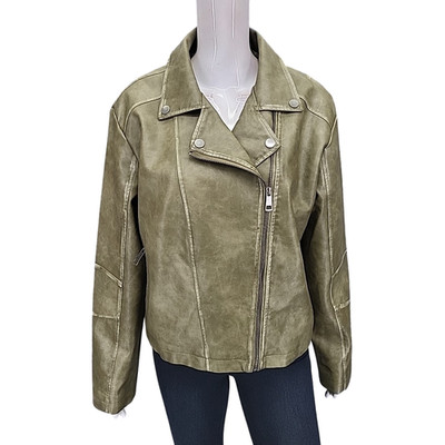 Indigo Thread Co Women's Faux Leather Moto Biker Jacket X-Large Size Green
