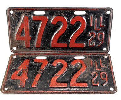 Pair 1929 Illinois License Plate Auto Tag Low Number Four Digit 4722 Vintage