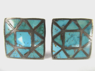 Navajo or Zuni Sterling Silver & Turquoise Cufflinks Native American Southwest
