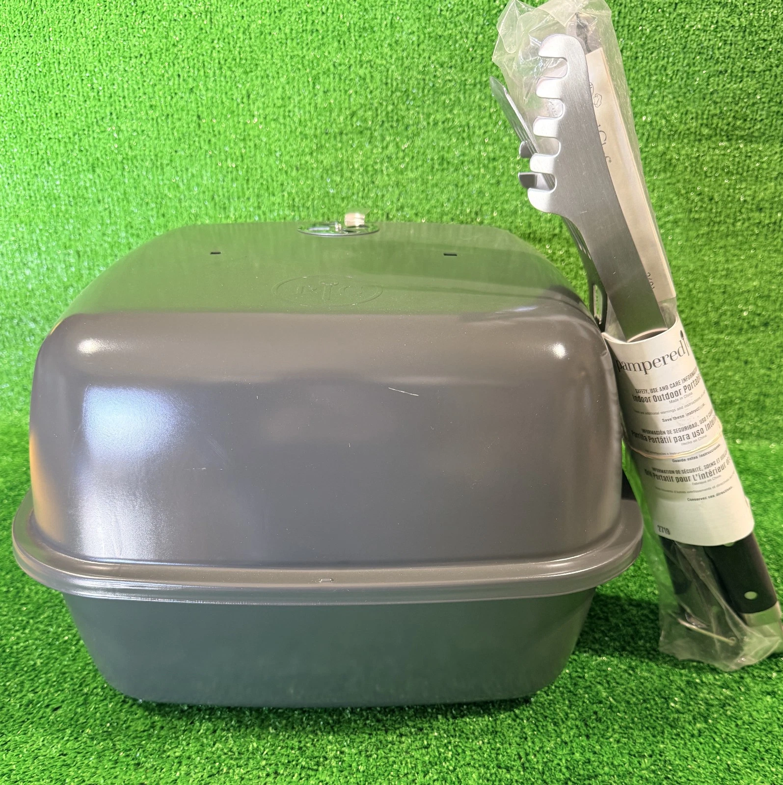 PAMPERED CHEF Indoor Outdoor Portable Grill Electric #2719 + 3 BBQ Tools - NEW!