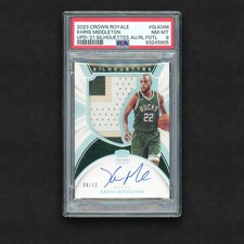 2023-24 Panini Crown Royale Silhouettes Patch Auto Khris Middleton FOTL /12 PSA8