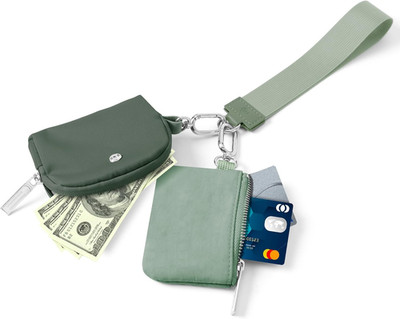 Mini Zip around Wristlet Wallet for Women Dual Pouch Keychain Coin Purse Pocket