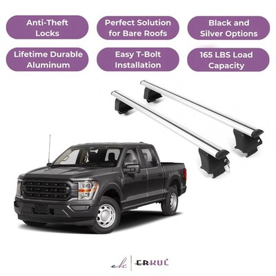 ERKUL Roof Rack Crossbars For FORD F-150 2021-2026 Naked Roof Aluminum Silver
