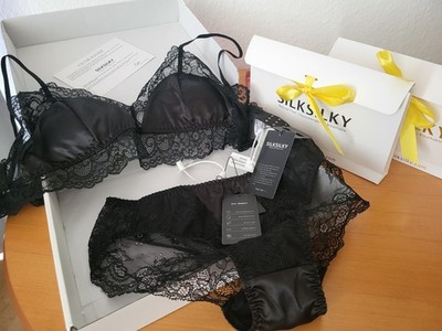 SilkSilky Women s Silk Lace Lingerie Set Black Size L New With Tags Gift Box