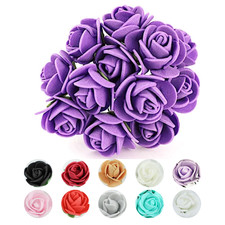 48 Mini Roses 4" Foam Artificial Flowers Stems Wedding Party DIY Craft Supplies
