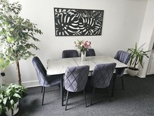 Wooden white marble Effect Extendable Dining table And 6 Chairs Brand new