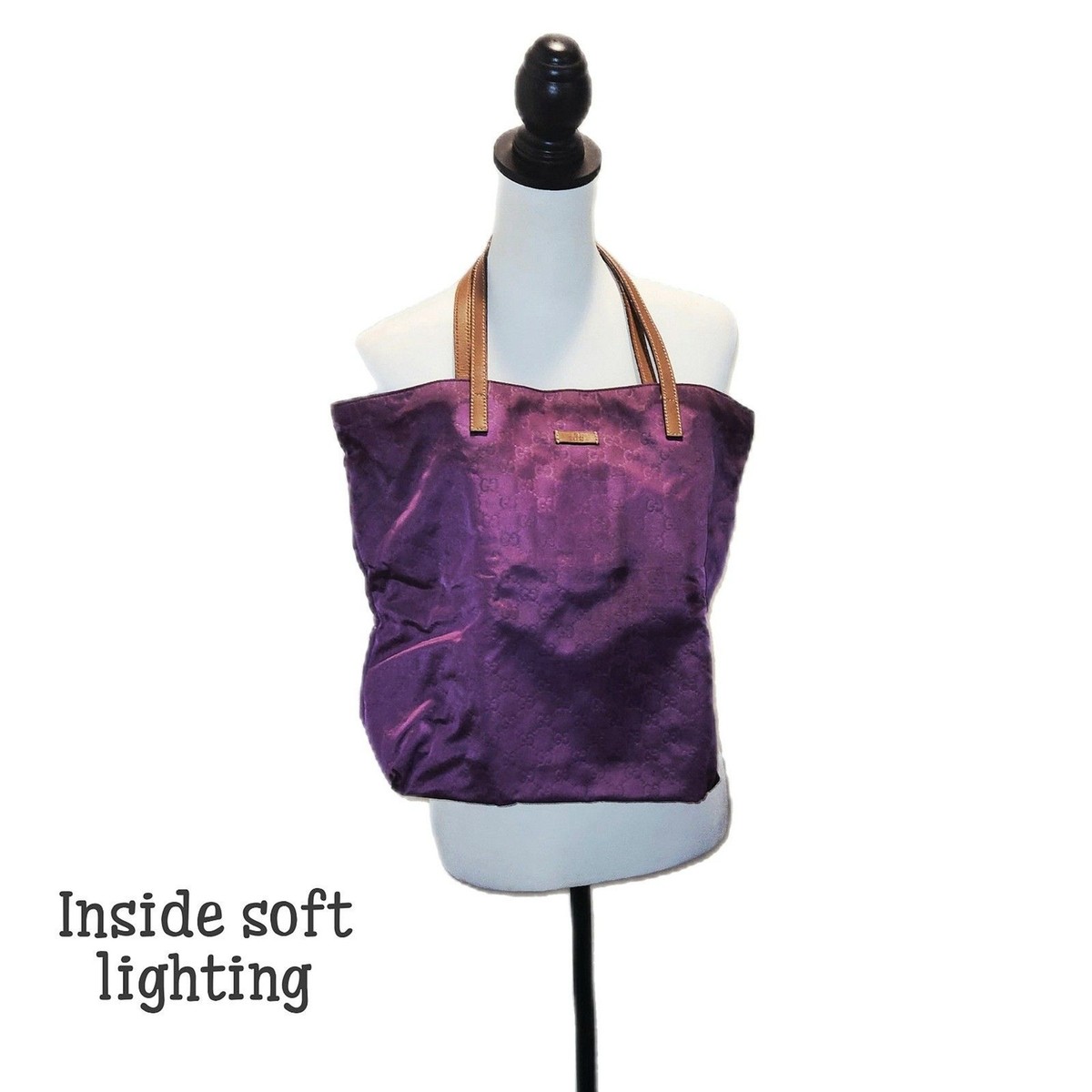 Gucci (Authentic) Purple Orchid GG Nylon & Leather Large Shopper