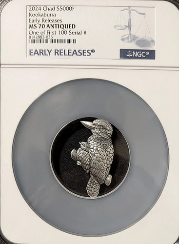 2024 1oz Chad Kookaburra Early Release MS70 Antiqued NGC SERIAL NUMBER 9
