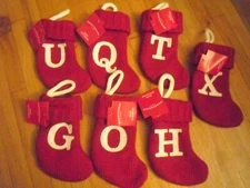 Christmas Mini Knit Stockings Holiday Decorations Red Letter ABCDEFGHIJKLMNOPQ