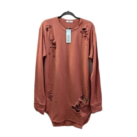 Distressed Punk T-shirt Medium Y2K Grunge Style EPTM burn-red long sleeve - Image 3 of 4