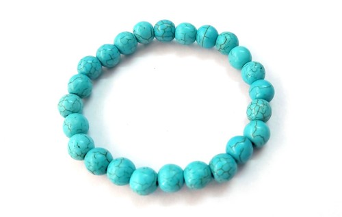 7"inch Natural Tibetan Turquoise Bracelet Round Smooth 8mm, Turquoise Bracelet - Picture 2 of 6