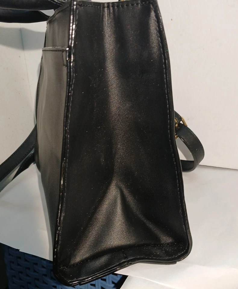 Cartera cartera Kate Landry negra imitación cuero doble asa correa de hombro Foto 3 de 4