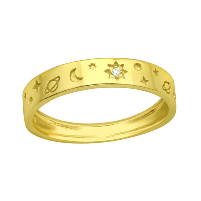 Ring Mond und Sterne gold 925 Silber Damenring mit Zirkonia Bandring Geschenk
