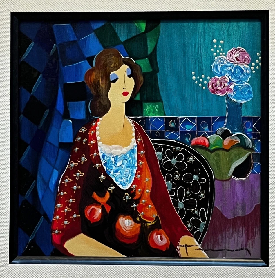 Itzchak Tarkay "She Speaks Softly" 2001 adornado a mano, mate/enmarcado, firmado Foto 2 de 4