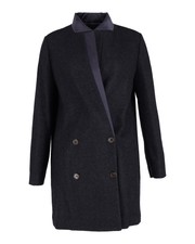 Brunello Cucinelli Double-breasted Coat With Satin Collar In Navy Blue Wool Eu44