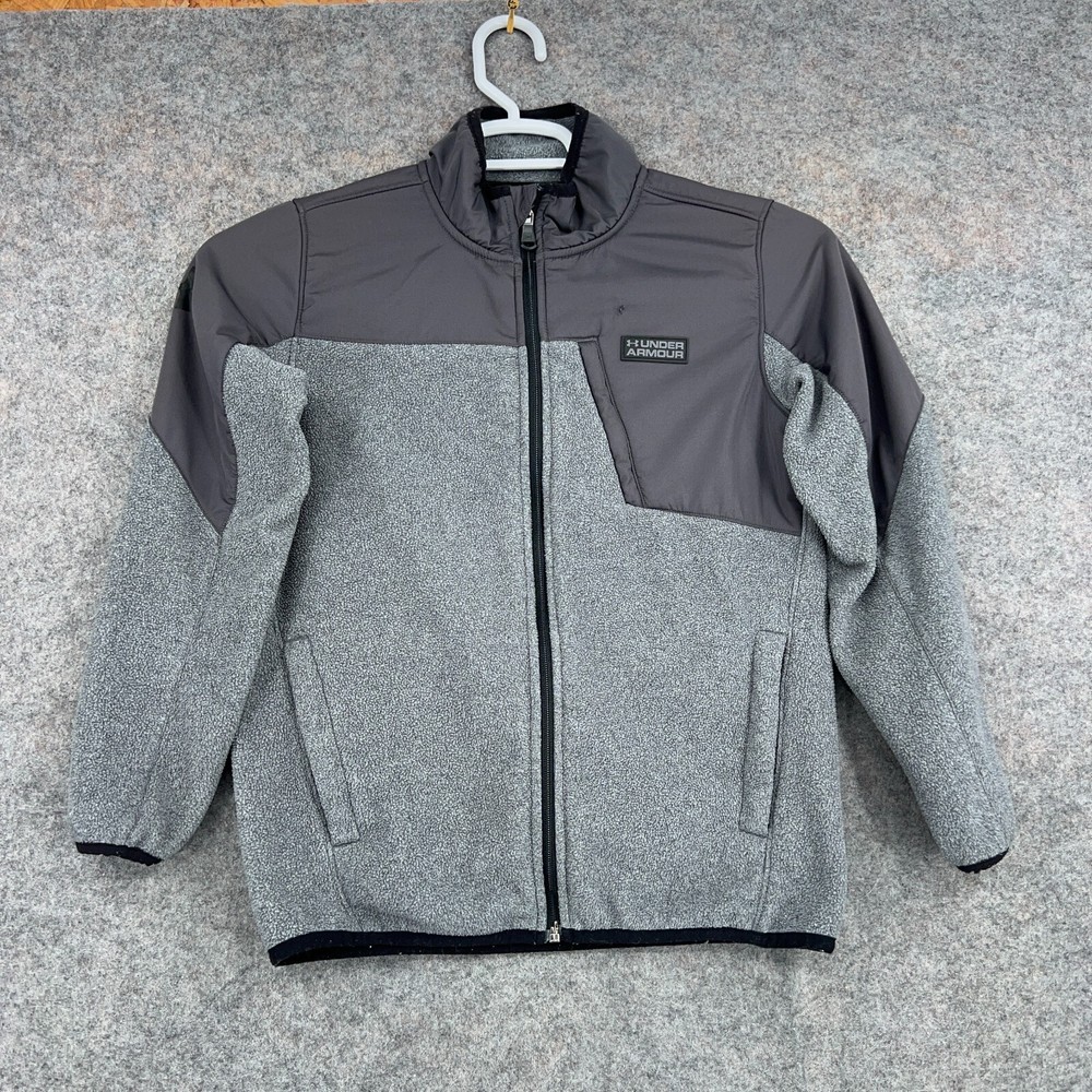 Under Armour Jacket Youth Medium Gray Full Zip Fleece Hiking Outdoors