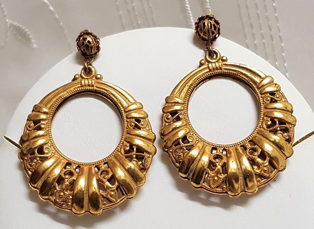 Boucles D'Oreilles Anciennes Créoles à Clip - Motif Feuille - Vers 1900 - Stock Neuf