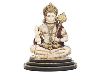 4 Inch Lord Hanuman (Ashirwaad) Wood Carved Statue in Exotic Hard Woods - Mul...