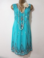 VOULEZ VOUZ 20'S GATSBY FLAPPER CHARLESTON DECO SEQUIN/BEAD DRESS SZ UK14