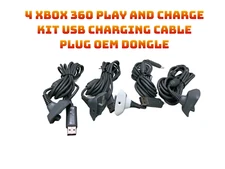 LOT OF 4 Xbox 360 Play And Charge Kit USB Charging Cable Plug OEM Dongle