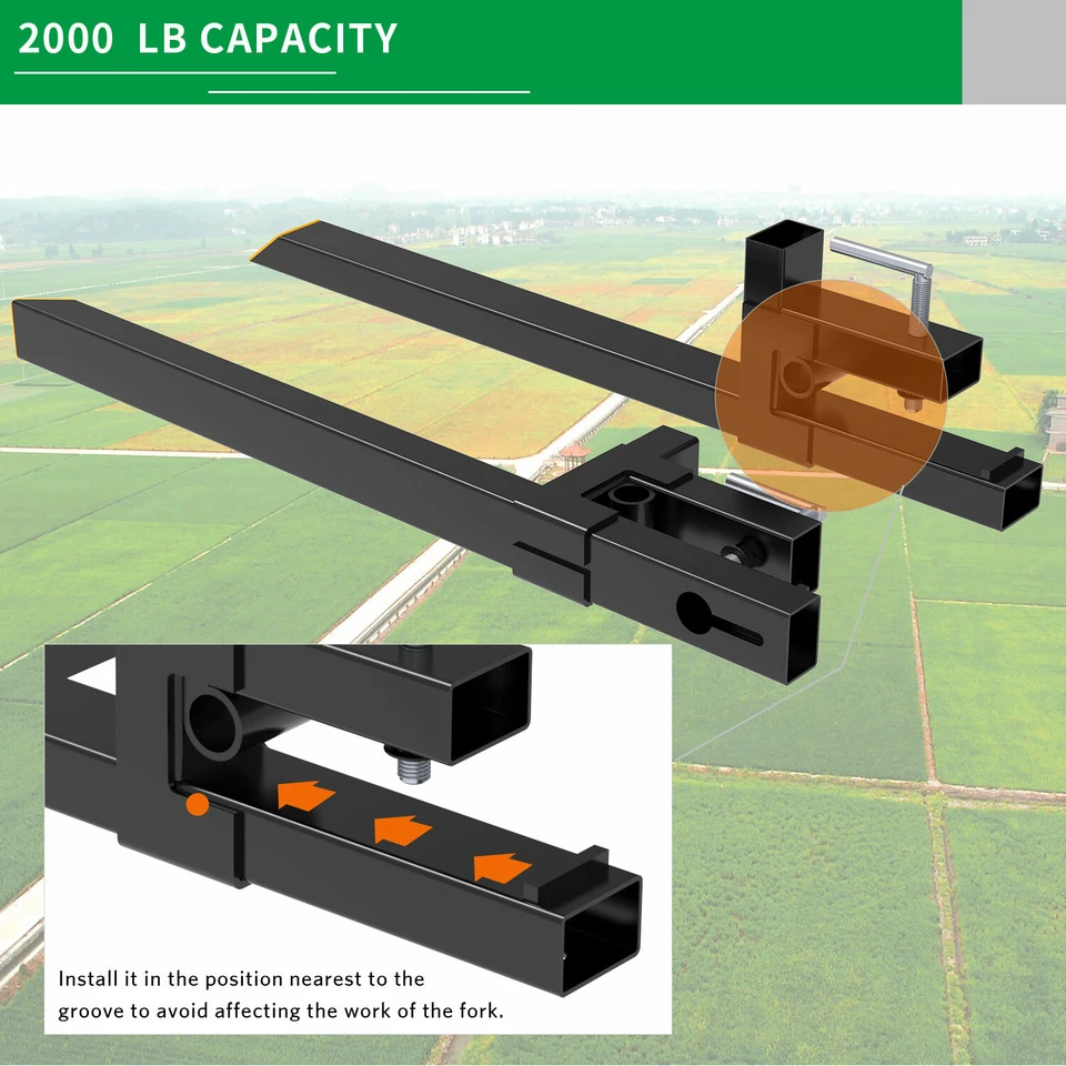 Abrazadera de canastilla de horquilla de paleta para tractor 2000 lb 4000 lb en minicargadora 43"" 60"" Foto 3 de 4