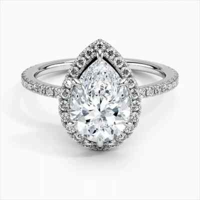 2.22Ct Pear Cut EFVS Lab Grown Diamond/CVD Halo Engagement Ring 14k White Gold