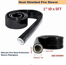 1"ID Heat Hose Fiberglass Wrap Shield Fire Sleeve for Hose Line & Wiring 5Ft
