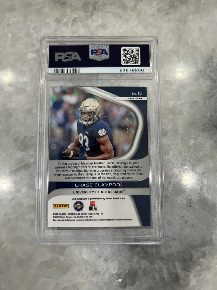 2020 Panini Spectra Chase Claypool Rookie Gold Prizm Auto /10 PSA 9 Steelers - Image 2 of 2