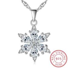 925 Sterling Silver Jewelry AAA Zirconia Snowflake Pendant Necklace 45cm Chain
