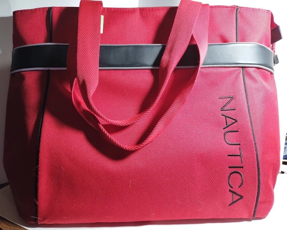 NAUTICA CATAMARAN красный большой сумка с короткими ручками подлинный, холст молнии 3 отделения - Изображение 2 из 4