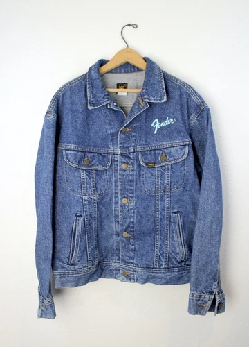Vintage Fender Strat Lee Denim Jacket Stratocaster Trucker Embroidered Guitar