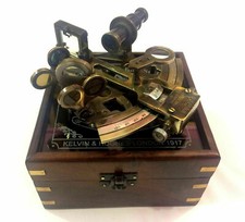 Antique Collectible Nautical Working German Marine Brass Sextant w/ Wooden Box